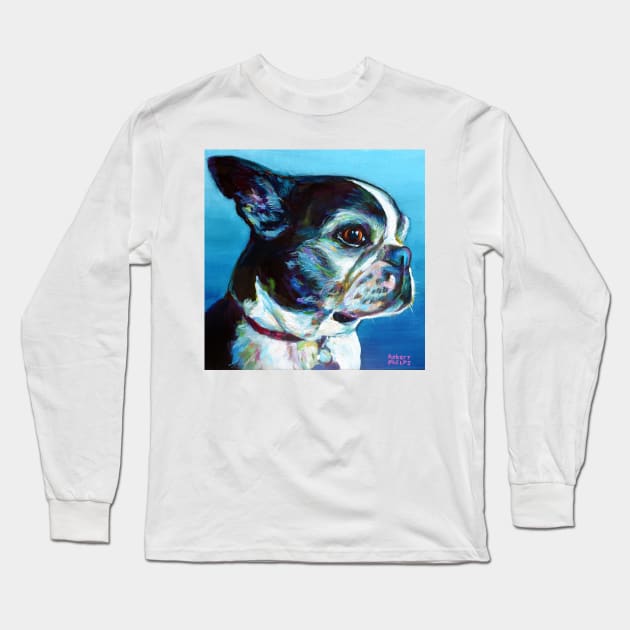 Cute BOSTON TERRIER Painting Long Sleeve T-Shirt by RobertPhelpsArt